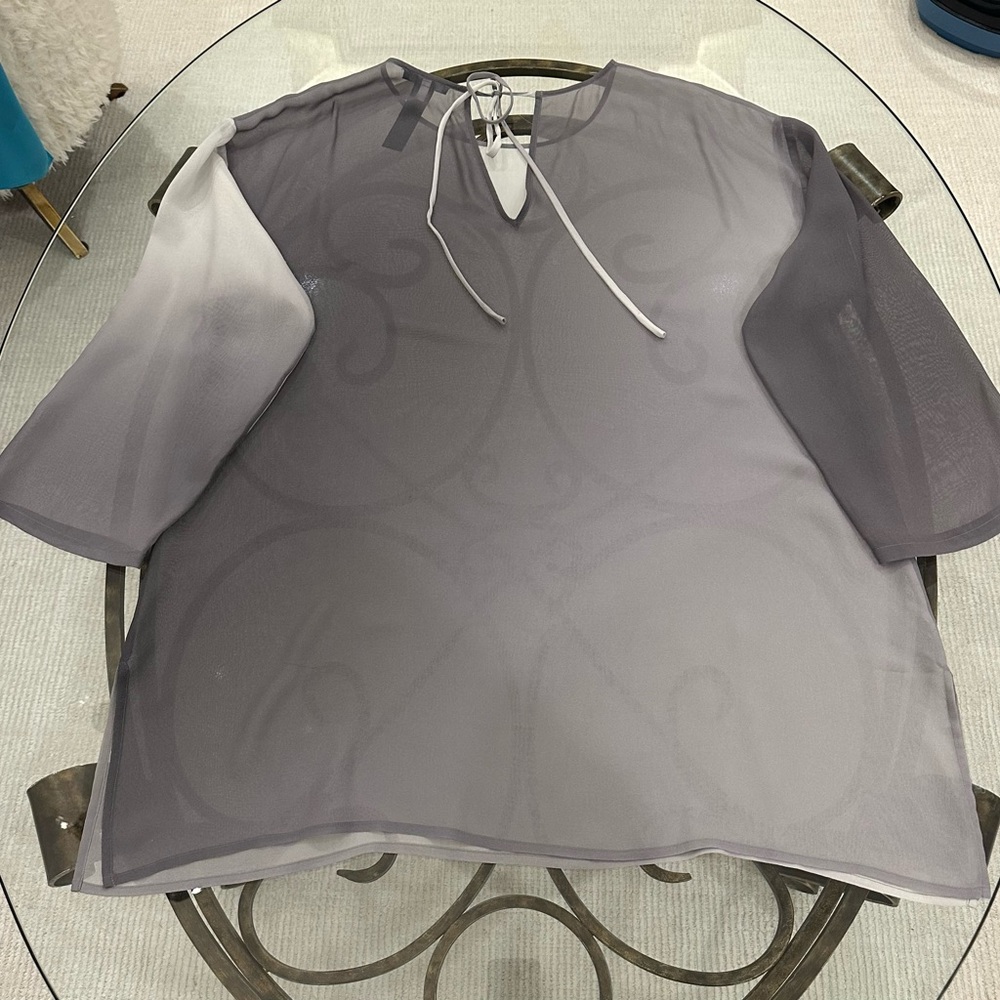Eileen Fisher Sheer Gray Tunic Blouse - Picture 7 of 9